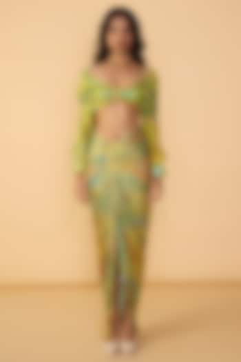 Multi-Colored Poly Florence Chiffon Abstract Printed Skirt Set by Saaksha & Kinni at Pernia's Pop Up Shop