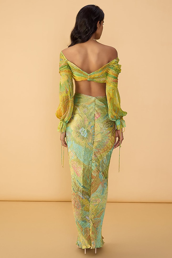 Multi-Colored Poly Florence Chiffon Abstract Printed Skirt Set by Saaksha & Kinni at Pernia's Pop Up Shop