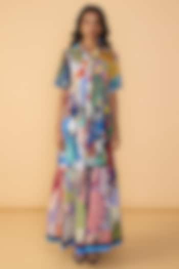 Multi-Colored Cambric Abstract Printed Maxi Shirt Vacation Dress by Saaksha & Kinni at Pernia's Pop Up Shop