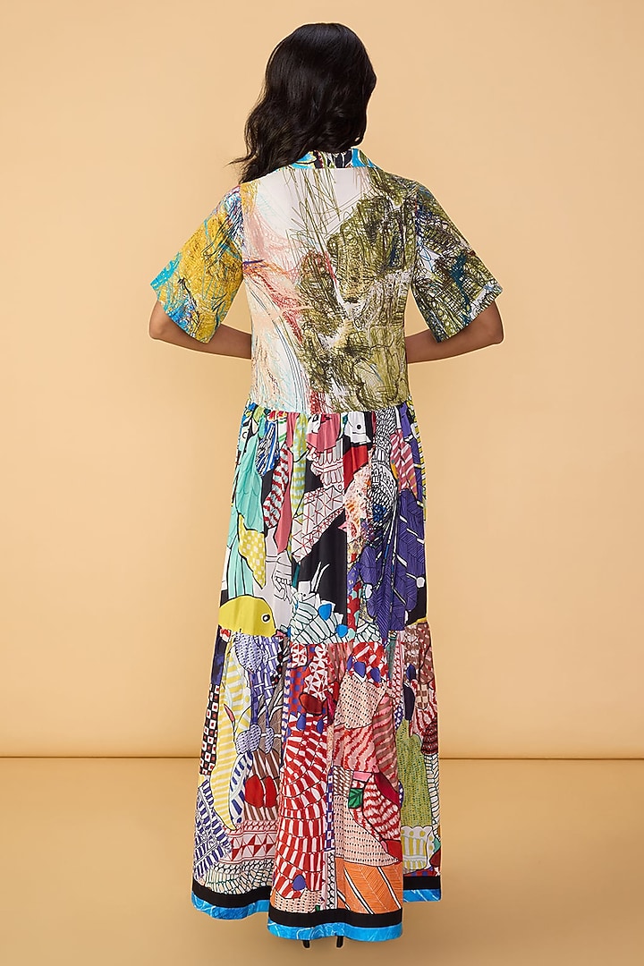 Multi-Colored Cambric Abstract Printed Maxi Shirt Vacation Dress by Saaksha & Kinni at Pernia's Pop Up Shop