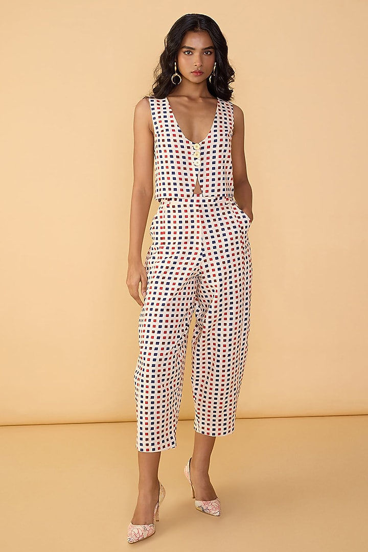 Multi-Colored Drill Checkered Printed Waistcoat Set by Saaksha & Kinni at Pernia's Pop Up Shop