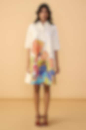 Ivory Poplin Abstract Printed Shirt Vacation Dress by Saaksha & Kinni at Pernia's Pop Up Shop