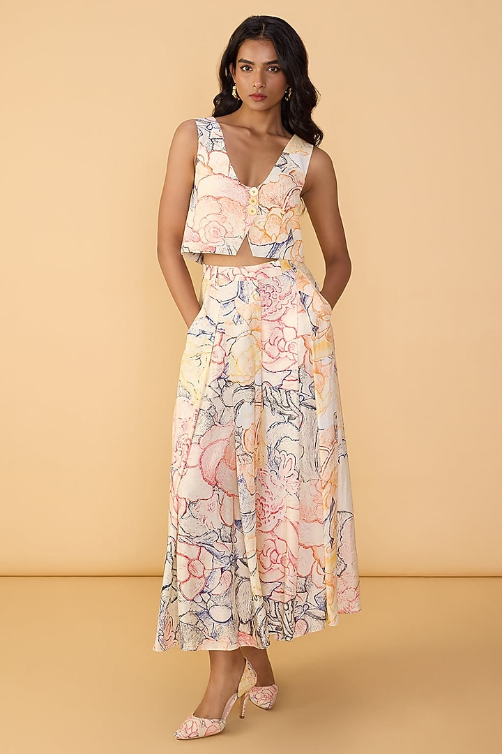Multi-Colored Crepe abstract Floral Printed Waistcoat Set by Saaksha & Kinni at Pernia's Pop Up Shop