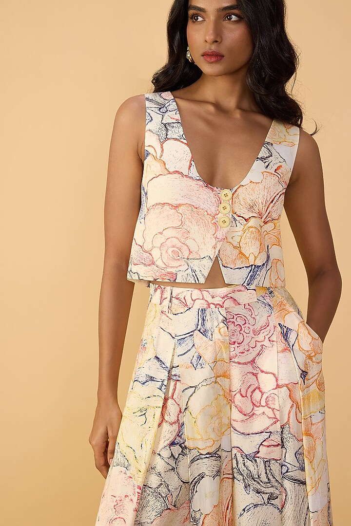 Multi-Colored Crepe abstract Floral Printed Waistcoat Set by Saaksha & Kinni at Pernia's Pop Up Shop