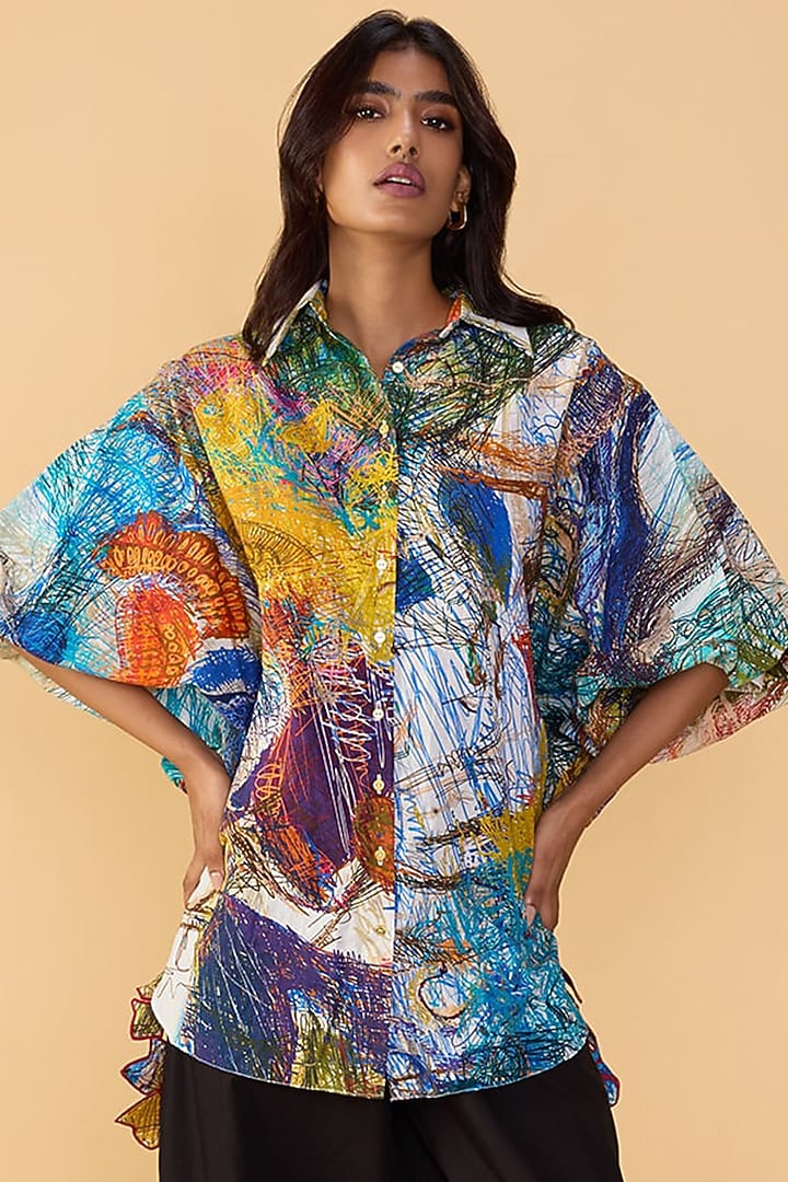 Multi-Colored Cambric Abstract Scribble Printed Co-Ord Set by Saaksha & Kinni at Pernia's Pop Up Shop