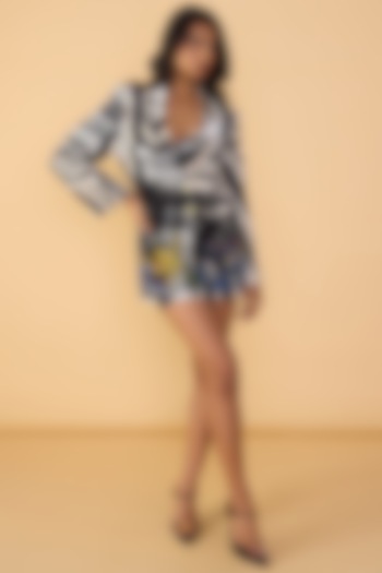 Black & White Cambric Abstract Stripe Printed Blazer Party Wear Dress by Saaksha & Kinni at Pernia's Pop Up Shop