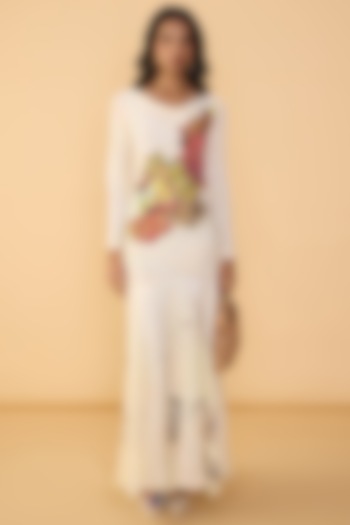 Multi-Colored Crepe Abstract Scribble Printed Maxi Vacation Dress by Saaksha & Kinni at Pernia's Pop Up Shop