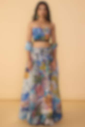 Multi-Colored Chiffon Floral Cutwork Hand Embroidered Wedding Lehenga Set by Saaksha & Kinni at Pernia's Pop Up Shop