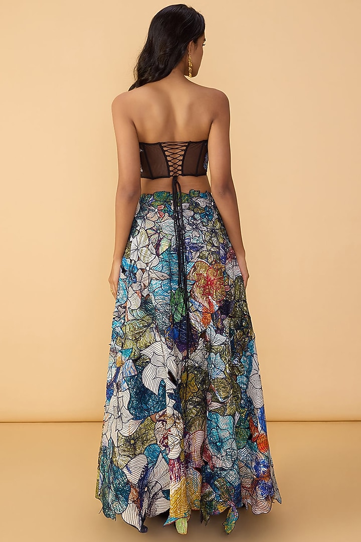 Multi-Colored Chiffon Floral Cutwork Hand Embroidered Wedding Lehenga Set by Saaksha & Kinni at Pernia's Pop Up Shop