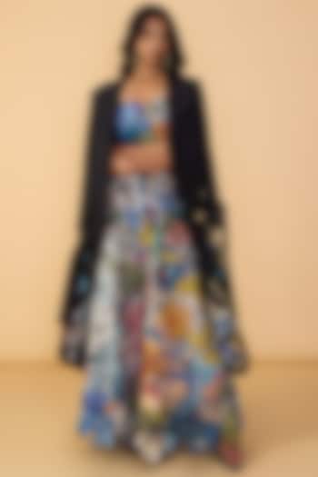 Multi-Colored Crepe Floral Cutwork Hand Embroidered Bridal Lehenga Set by Saaksha & Kinni at Pernia's Pop Up Shop