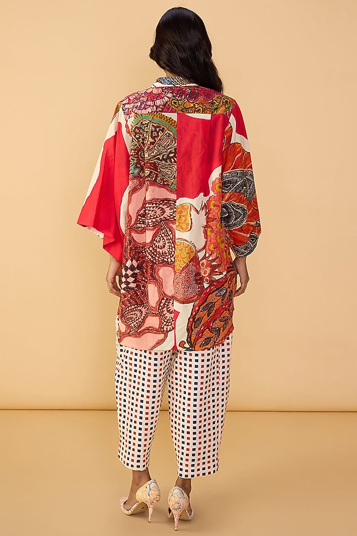 Raspberry Red Cambric Abstract Printed Tunic Set by Saaksha & Kinni at Pernia's Pop Up Shop