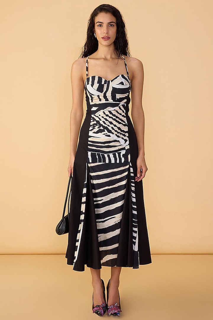Black & White Cambric Abstract Printed Midi Vacation Dress by Saaksha & Kinni at Pernia's Pop Up Shop