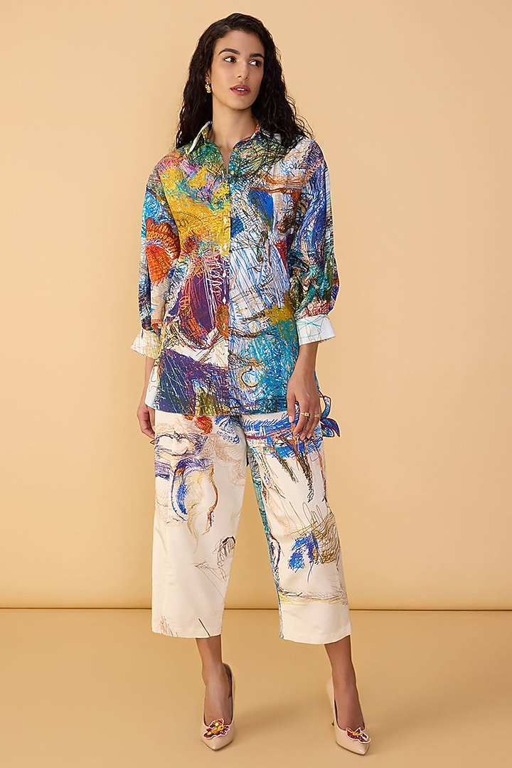 Multi-Colored Cambric Abstract Scribble Printed Co-Ord Set by Saaksha & Kinni at Pernia's Pop Up Shop