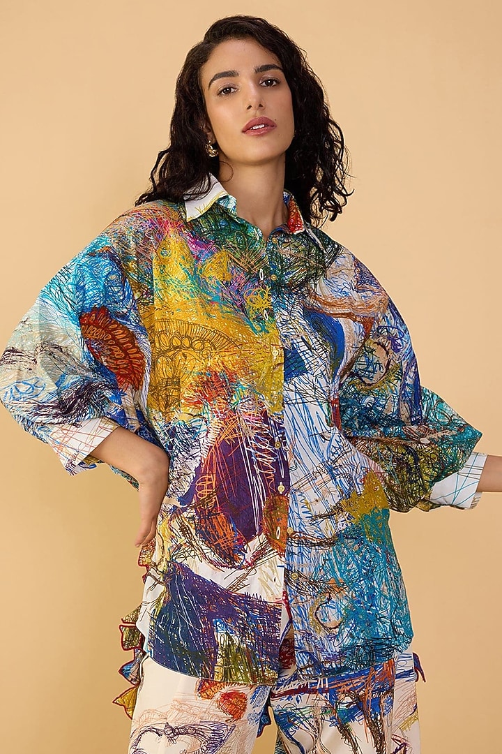 Multi-Colored Cambric Abstract Scribble Printed Co-Ord Set by Saaksha & Kinni at Pernia's Pop Up Shop