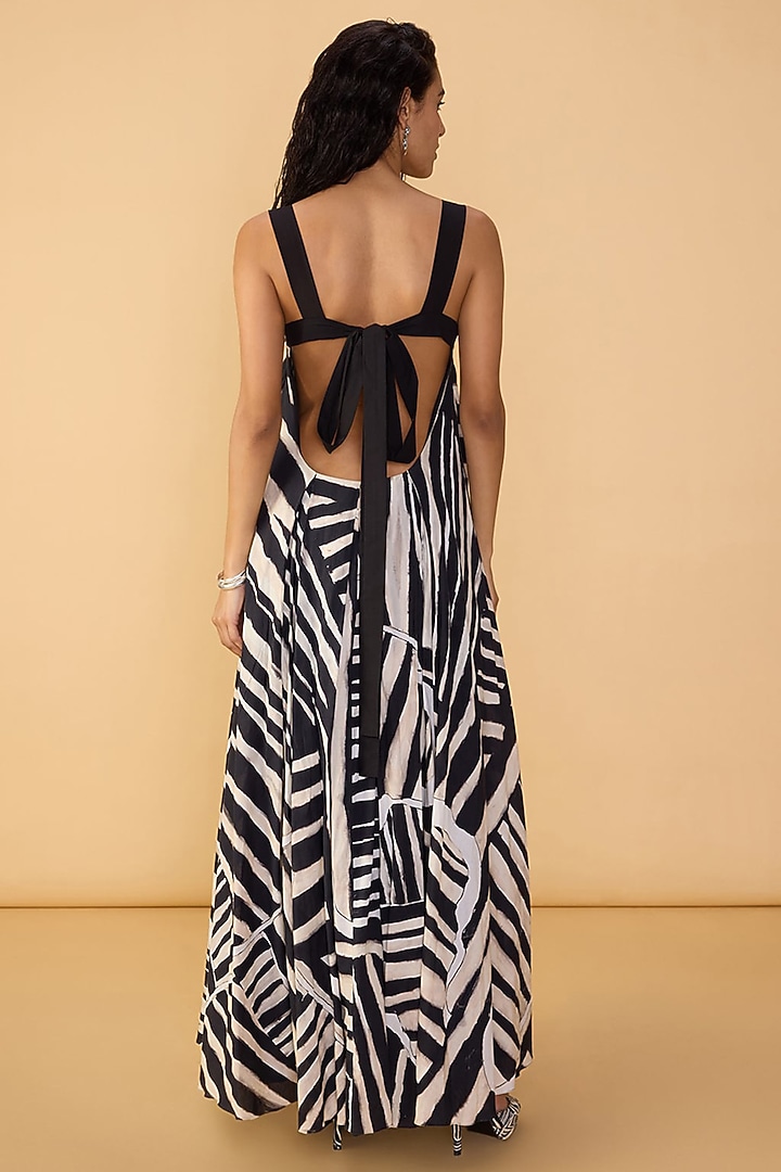 Black & White Cambric Abstract Stripe Printed Maxi Vacation Dress by Saaksha & Kinni at Pernia's Pop Up Shop