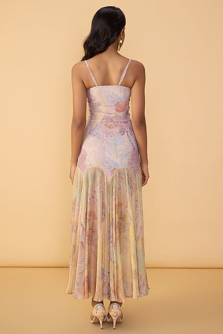 Multi-Colored Chiffon Abstract Floral Printed Maxi Vacation Dress by Saaksha & Kinni at Pernia's Pop Up Shop