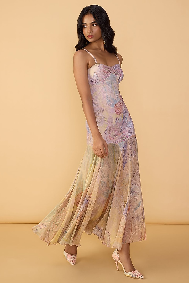 Multi-Colored Chiffon Abstract Floral Printed Maxi Vacation Dress by Saaksha & Kinni at Pernia's Pop Up Shop