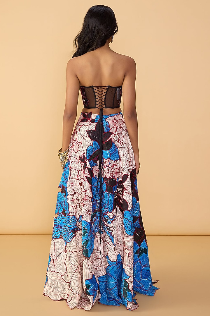 Blue & White Crepe Floral & Applique Embroidered Wedding Lehenga Set by Saaksha & Kinni at Pernia's Pop Up Shop