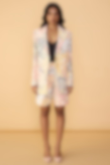 Multi-Colored Crepe Abstract Floral Printed Oversized Blazer Set by Saaksha & Kinni at Pernia's Pop Up Shop