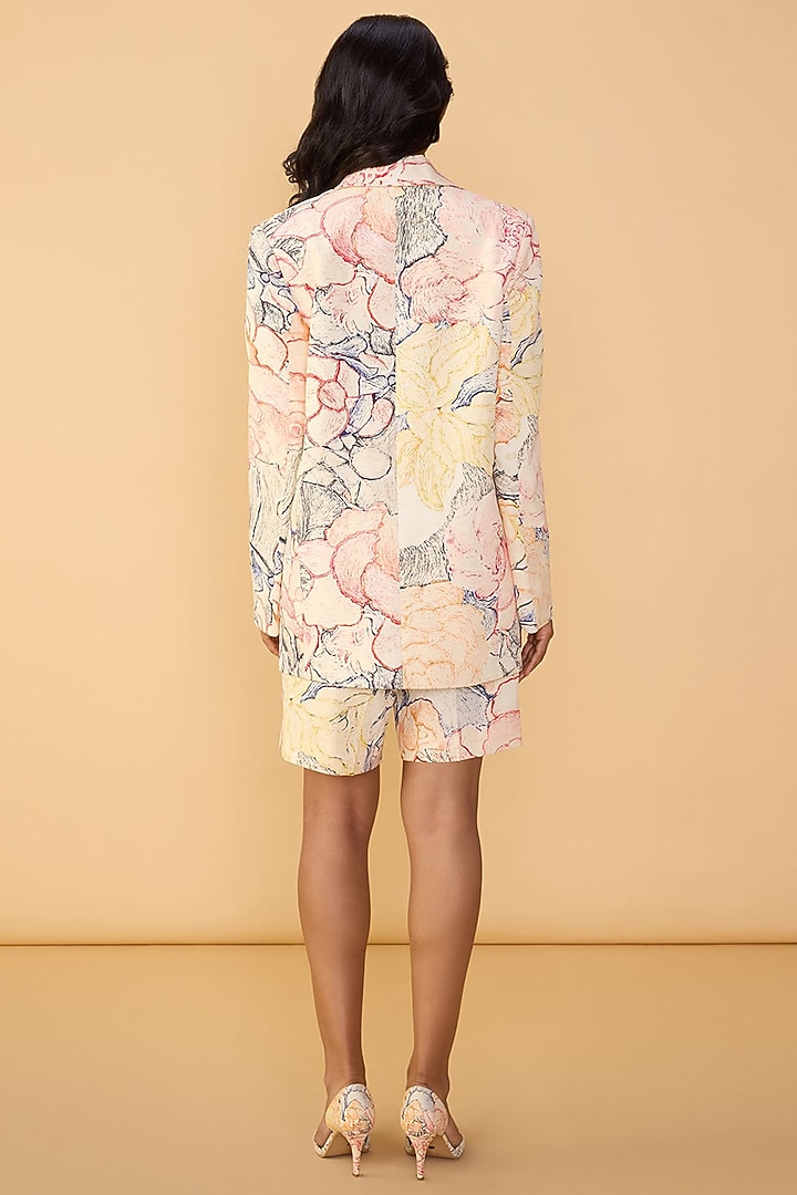 Multi-Colored Crepe Abstract Floral Printed Oversized Blazer Set by Saaksha & Kinni at Pernia's Pop Up Shop