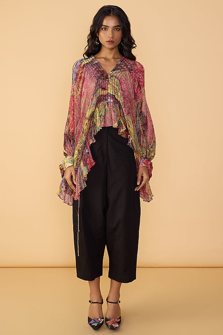 Multi-Colored Cotton Silk Abstract Floral Printed Co-Ord Set by Saaksha & Kinni at Pernia's Pop Up Shop