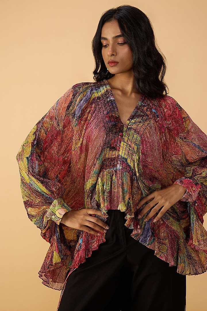 Multi-Colored Cotton Silk Abstract Floral Printed Co-Ord Set by Saaksha & Kinni at Pernia's Pop Up Shop