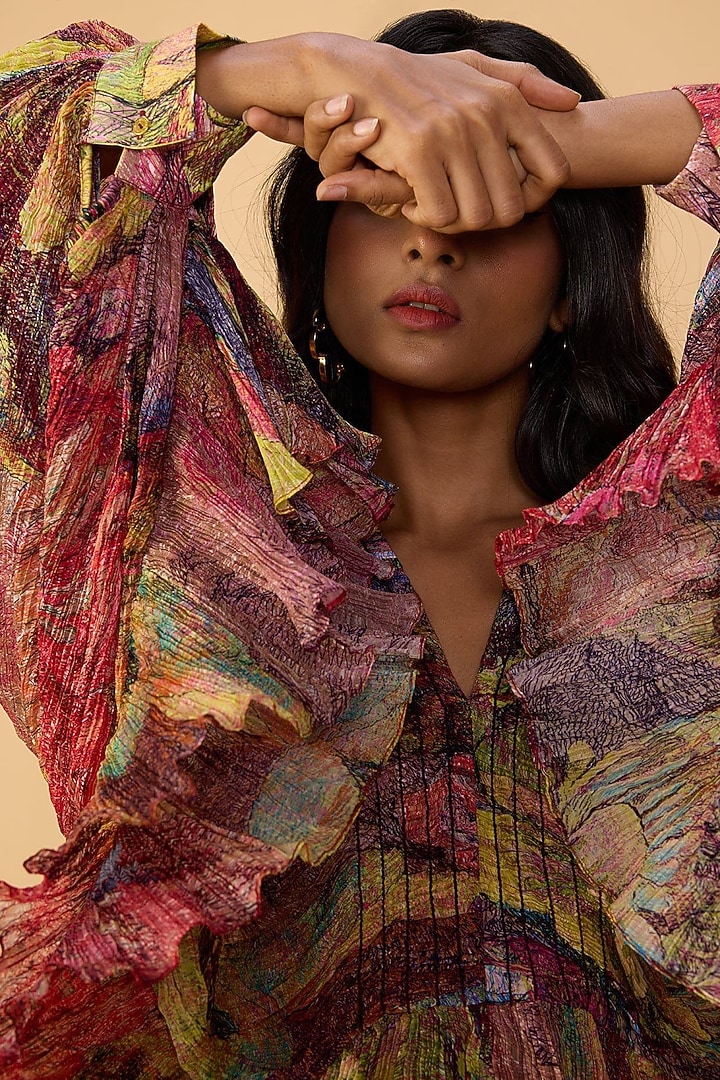 Multi-Colored Cotton Silk Abstract Floral Printed Co-Ord Set by Saaksha & Kinni at Pernia's Pop Up Shop