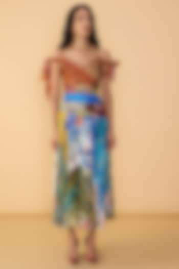 Multi-Colored Chiffon Abstract Printed Cold-Shoulder Maxi Cocktail Dress by Saaksha & Kinni at Pernia's Pop Up Shop