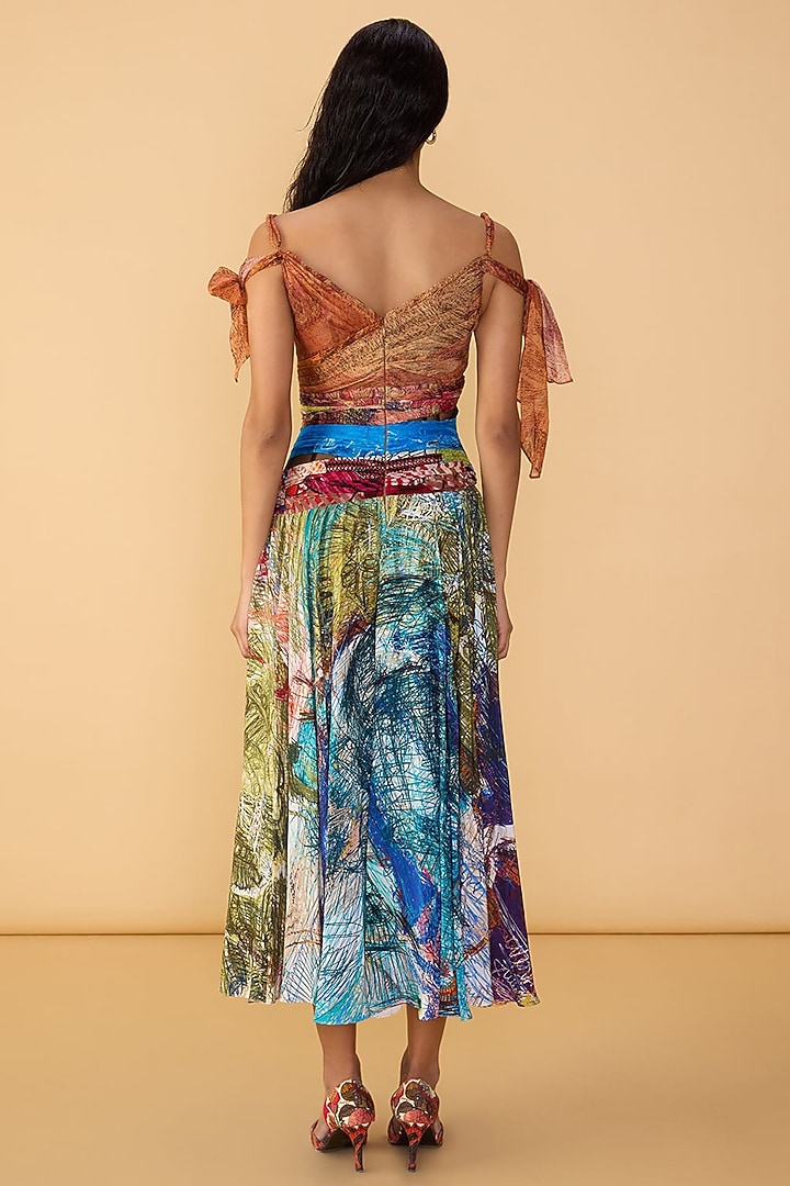 Multi-Colored Chiffon Abstract Printed Cold-Shoulder Maxi Cocktail Dress by Saaksha & Kinni at Pernia's Pop Up Shop