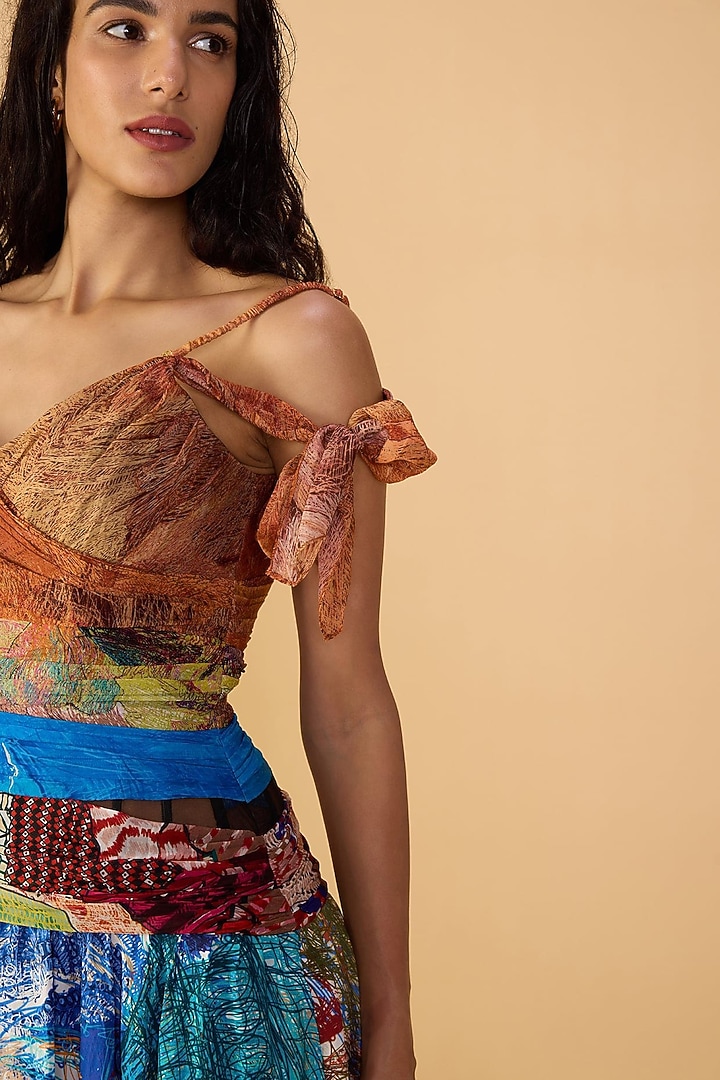 Multi-Colored Chiffon Abstract Printed Cold-Shoulder Maxi Cocktail Dress by Saaksha & Kinni at Pernia's Pop Up Shop