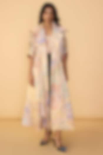 Multi-Colored Drill Abstract Floral Printed Trench Coat Set by Saaksha & Kinni at Pernia's Pop Up Shop