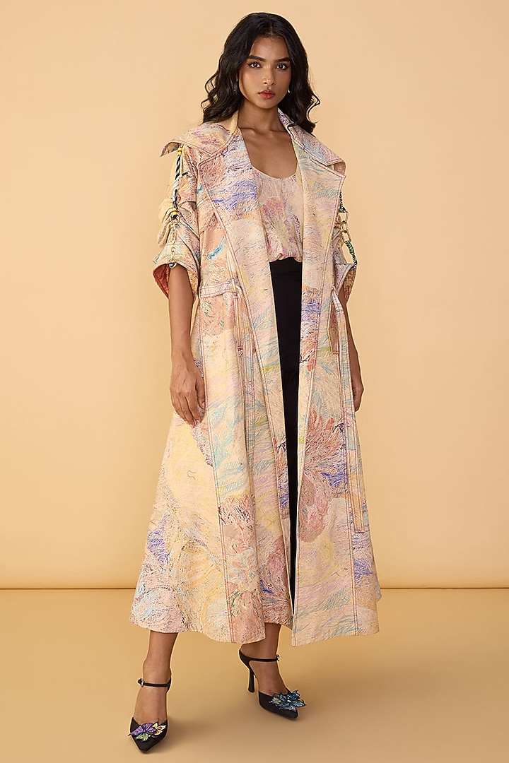Multi-Colored Drill Abstract Floral Printed Trench Coat Set by Saaksha & Kinni at Pernia's Pop Up Shop