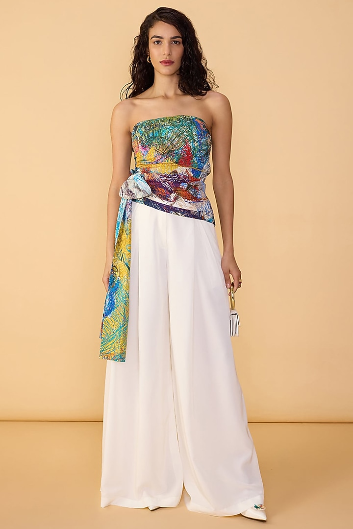 White Polyester Palazzo Pant Set by Saaksha & Kinni at Pernia's Pop Up Shop