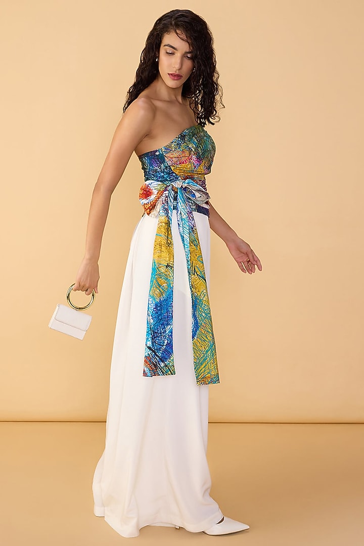 White Polyester Palazzo Pant Set by Saaksha & Kinni at Pernia's Pop Up Shop