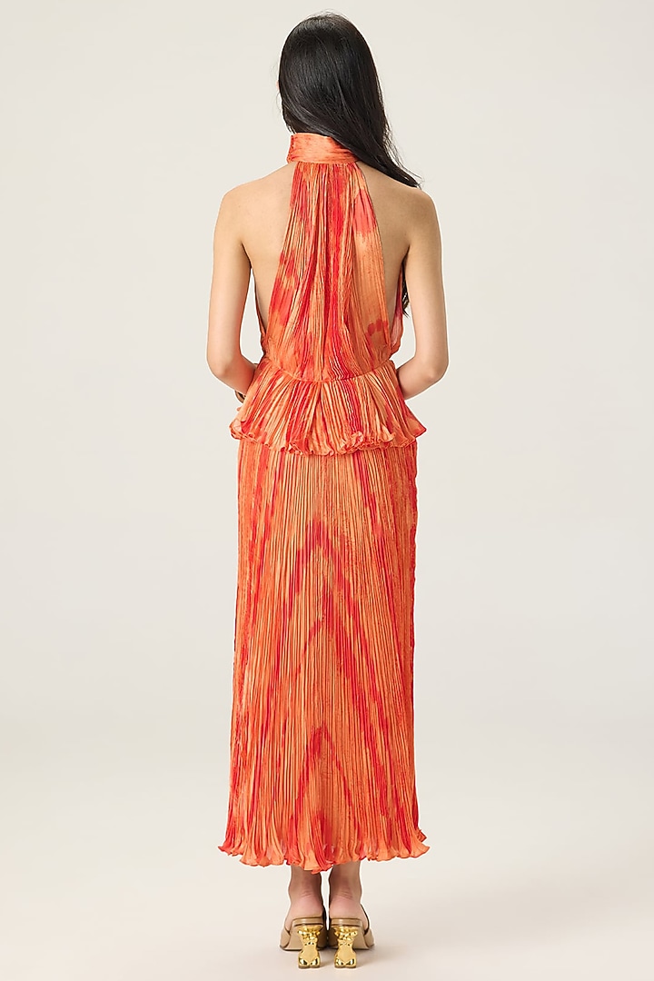 Orange Chiffon Leheriya Printed Maxi Vacation Dress by Saaksha & Kinni at Pernia's Pop Up Shop