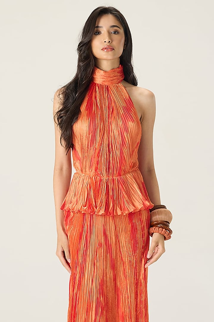 Orange Chiffon Leheriya Printed Maxi Vacation Dress by Saaksha & Kinni at Pernia's Pop Up Shop