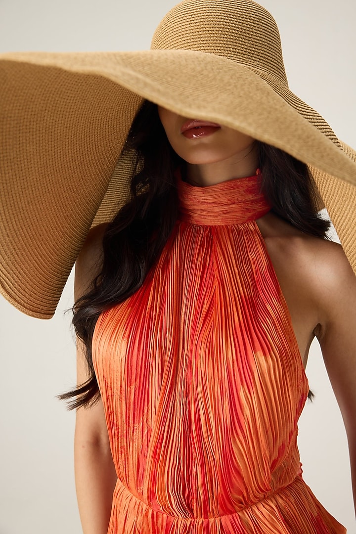 Orange Chiffon Leheriya Printed Maxi Vacation Dress by Saaksha & Kinni at Pernia's Pop Up Shop