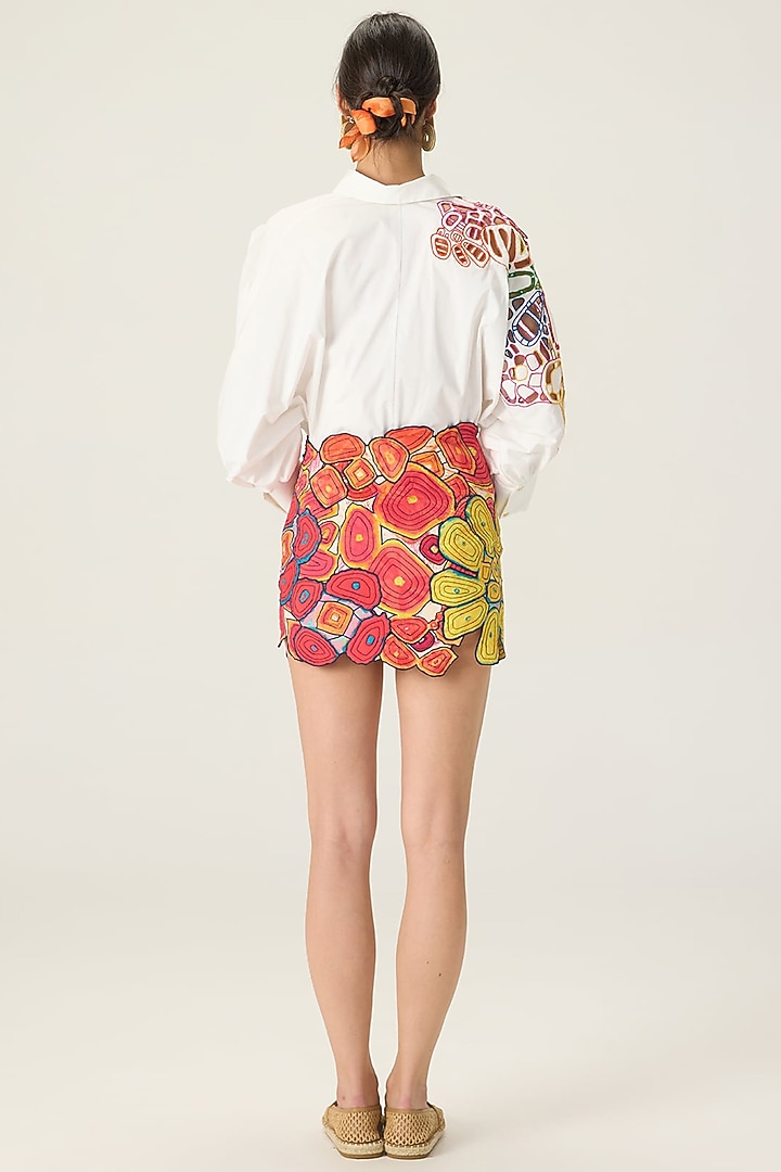 Multi-Colored Cotton Cambric Applique Embroidered Mini Skirt Set by Saaksha & Kinni at Pernia's Pop Up Shop