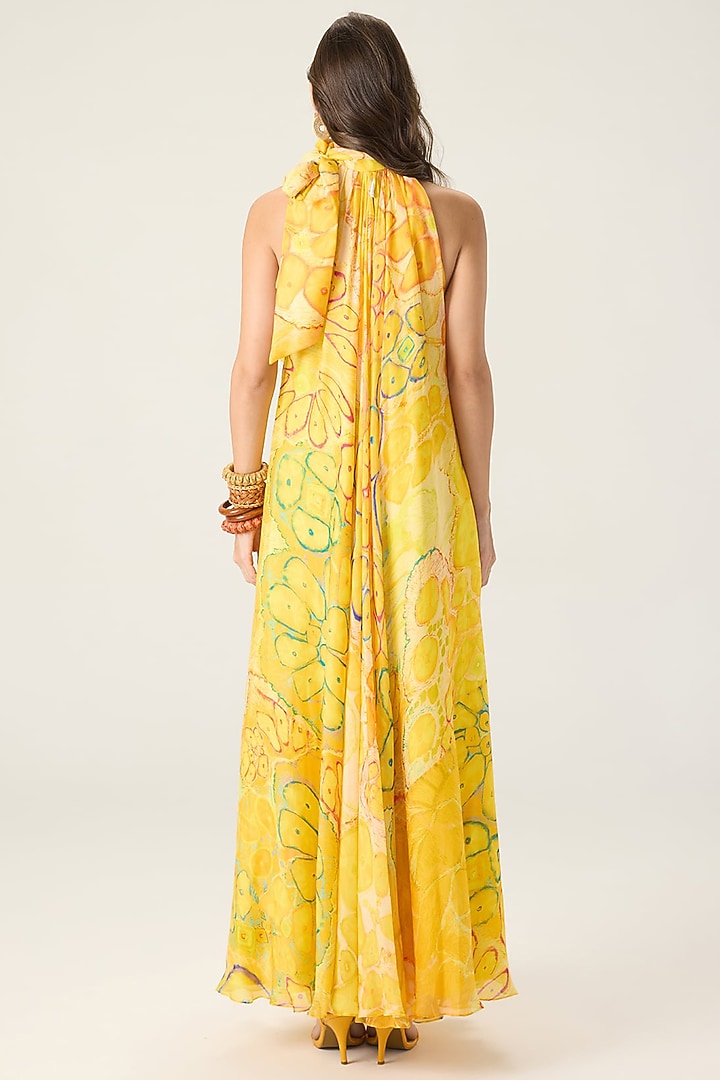 Yellow Chiffon Floral Printed Maxi Vacation Dress by Saaksha & Kinni at Pernia's Pop Up Shop