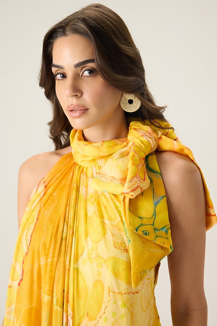 Yellow Chiffon Floral Printed Maxi Vacation Dress by Saaksha & Kinni at Pernia's Pop Up Shop