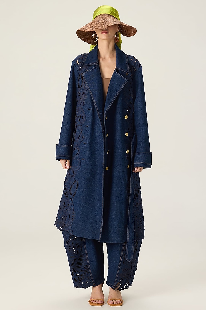 Blue Denim Hand Embroidered Co-Ord Set by Saaksha & Kinni at Pernia's Pop Up Shop