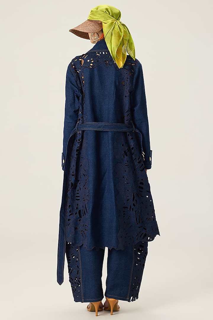 Blue Denim Hand Embroidered Co-Ord Set by Saaksha & Kinni at Pernia's Pop Up Shop