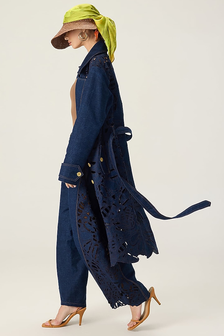 Blue Denim Hand Embroidered Co-Ord Set by Saaksha & Kinni at Pernia's Pop Up Shop