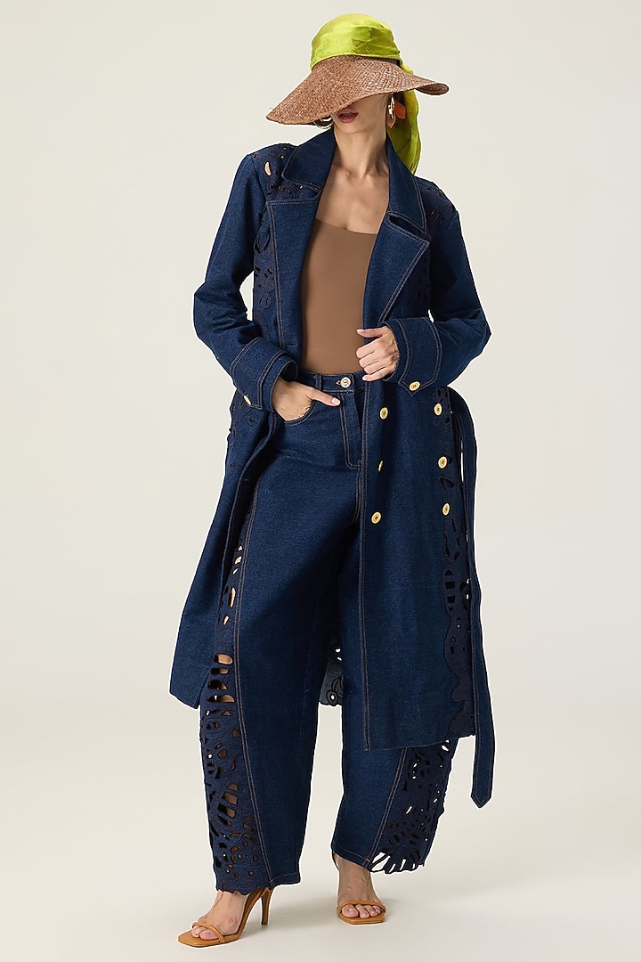 Blue Denim Hand Embroidered Co-Ord Set by Saaksha & Kinni at Pernia's Pop Up Shop