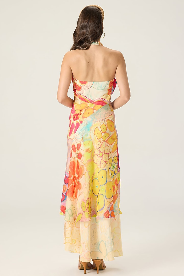 Multi-Colored Chiffon Floral Printed Asymmetric Maxi Vacation Dress by Saaksha & Kinni at Pernia's Pop Up Shop