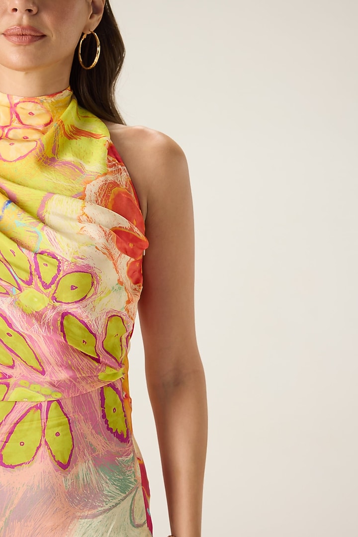 Multi-Colored Chiffon Floral Printed Asymmetric Maxi Vacation Dress by Saaksha & Kinni at Pernia's Pop Up Shop