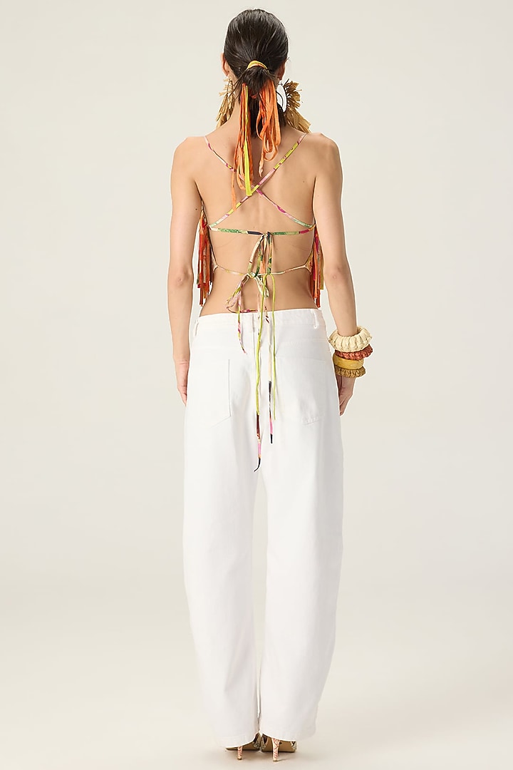 Multi-Colored Stretch Cotton Cropped Strappy Blouse by Saaksha & Kinni at Pernia's Pop Up Shop
