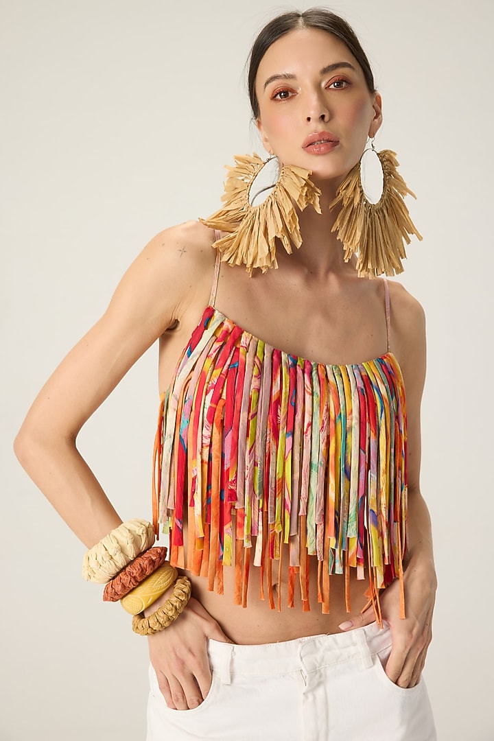 Multi-Colored Stretch Cotton Cropped Strappy Blouse by Saaksha & Kinni at Pernia's Pop Up Shop