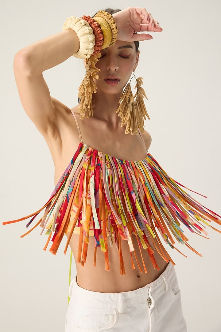 Multi-Colored Stretch Cotton Cropped Strappy Blouse by Saaksha & Kinni at Pernia's Pop Up Shop