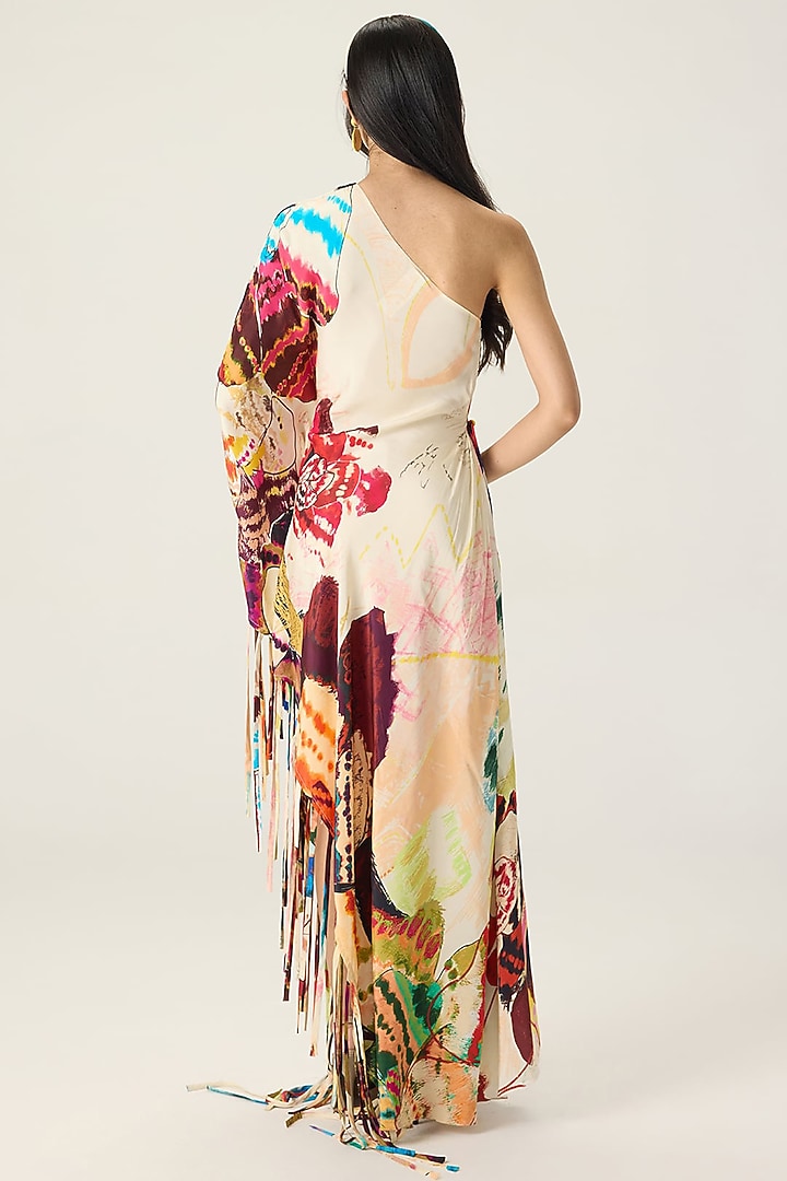 Multi-Colored Habutai Floral Printed One-Shoulder Kaftan by Saaksha & Kinni at Pernia's Pop Up Shop